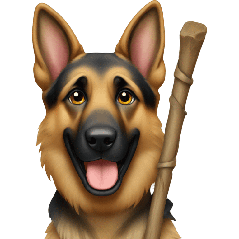 German shepherd with stick emoji