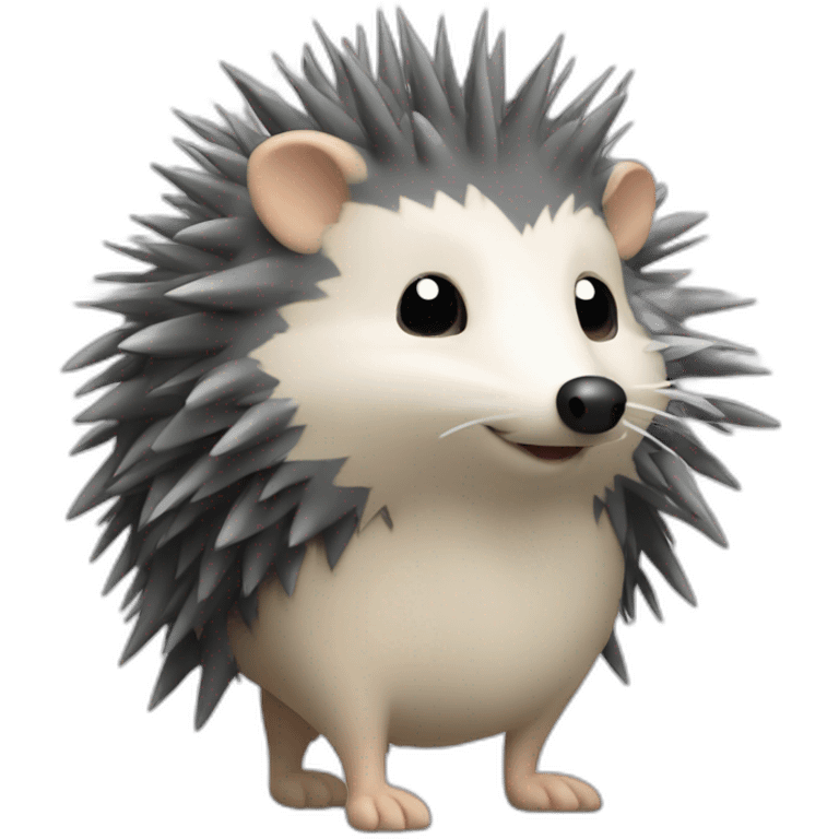 Hedgehog dark gray quills one black ear one white ear different colored ears full body emoji