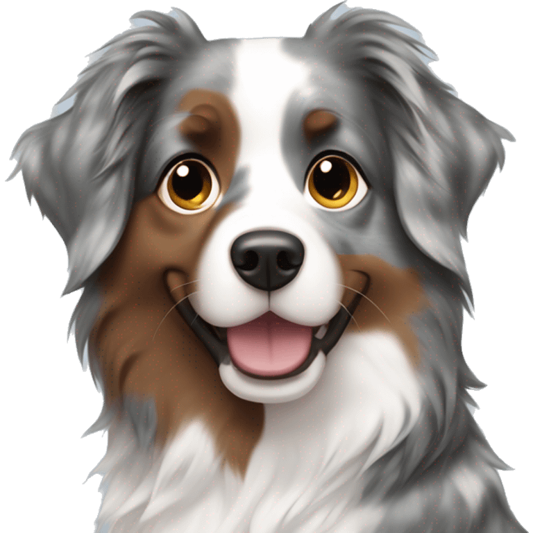 Pale Girl with long brown hair holding blue merle Australian shepherd  emoji