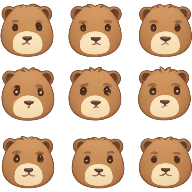  A set of brown  emoticons, capybara in various poses with cute expressions. Cute style with a simple white background design. sticker set, sticker sheet template emoji