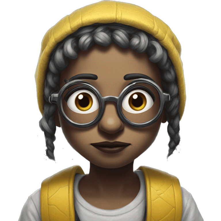 Wholesome minion in twitch style, oil paint, black eyes, intricate lips, masterpiece portrait, beautiful, desirable, logical, love, peace, understanding emoji