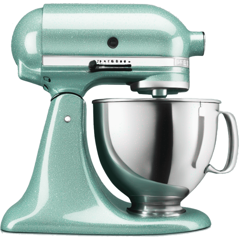 Realistic silver and pastel tiffany blue kitchenaid mixer decorated with white shiny sparkly diamonds. emoji