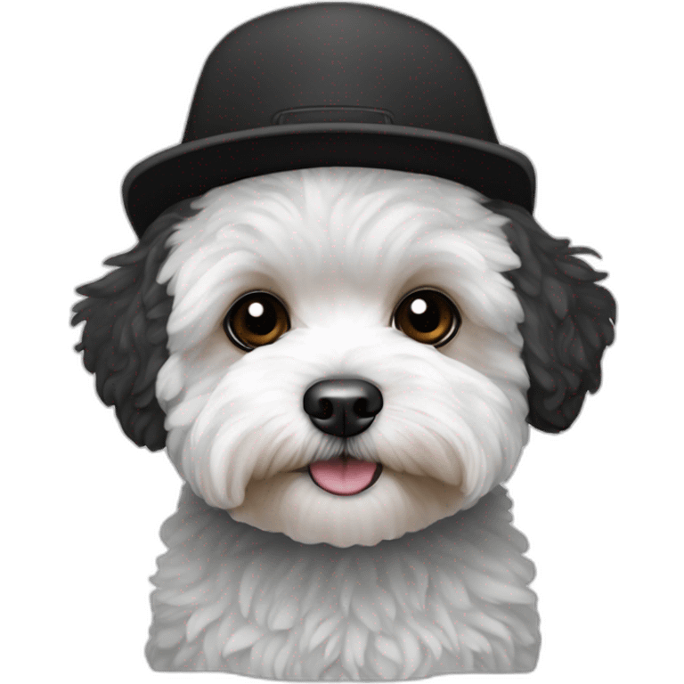 Maltipoo, black and white, with black cap emoji