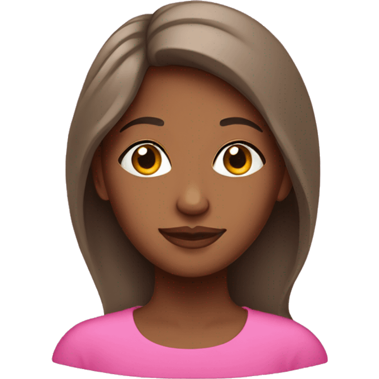 Brown skinned woman wearing pink emoji