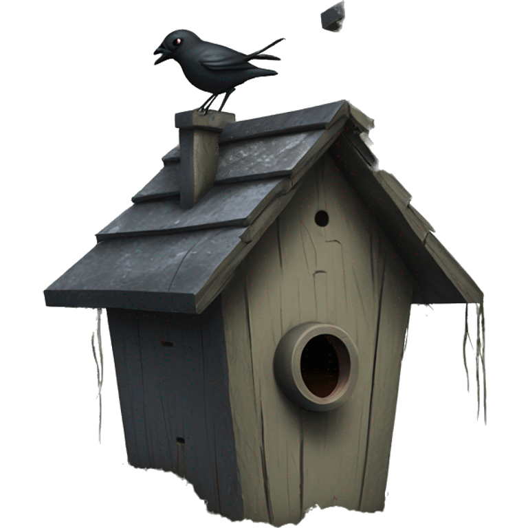 Realistic . Birdhouse. Haunted Addams house. birdhouse slightly mossy and spider webs. Scary  emoji