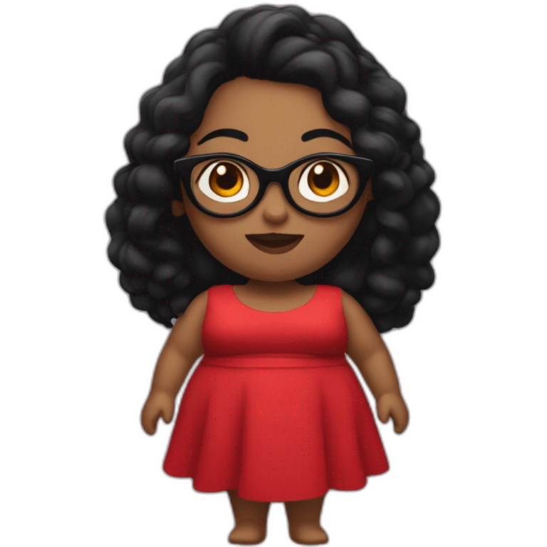 Big woman in a red dress and Black haïr and glasses emoji