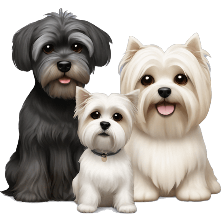 3 dogs West highland terrier and Scottish terrier and beige shih tzu sitting together friends emoji