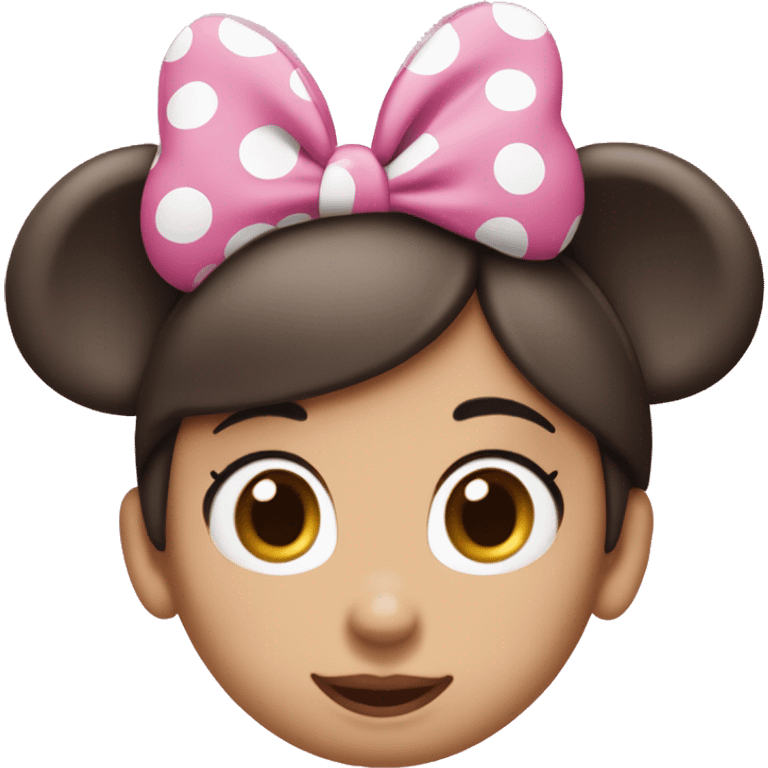 Brunette light skin women wearing pink polkadot Minnie mouse ears ￼ emoji