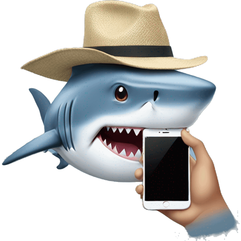 shark holding an iphone in a hat emoji