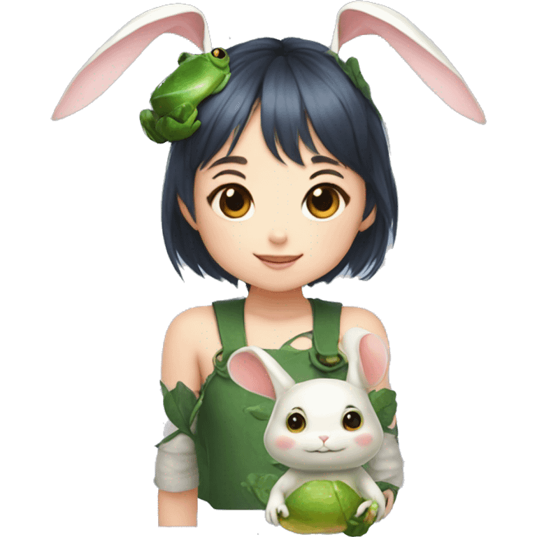 Lalafell girl with bunny ear and frogs emoji