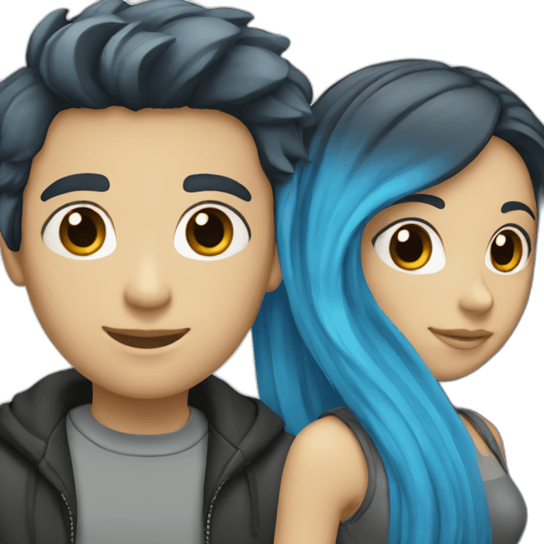 Blue-haired-boy-and-girl-with-black-straight-long-hair emoji