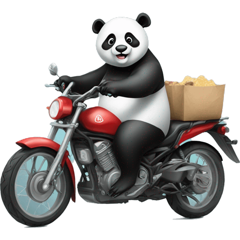 panda on a motorcycle with bags of food VILKI-PALKI emoji