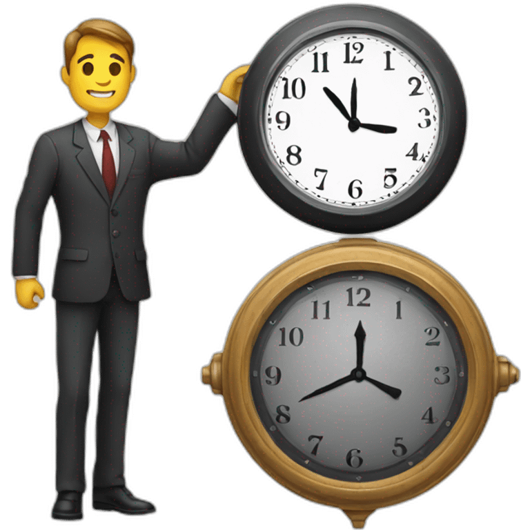 a man in a suit holding a clock in his right hand emoji