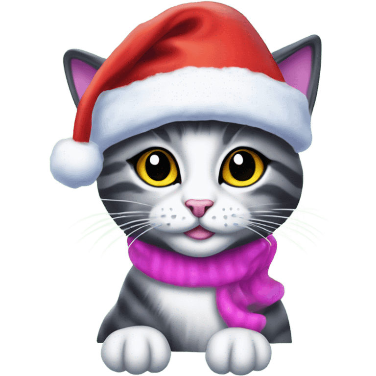 Lisa frank Christmas cat with Santa hat emoji