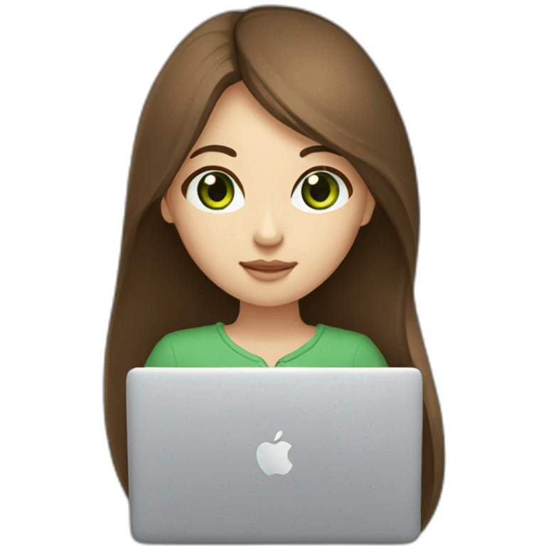 brown straight long Hair green eyes korean girl with macbook emoji