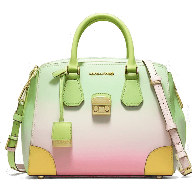 Realistic isolated white with pastel green,pastel yellow,and pastel pink ombre Michael Kors satchel purse without a strap. emoji