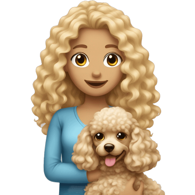 blonde long curly hair girl holding a cute poodle dog emoji