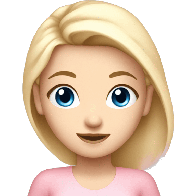 blonde hair blue eyed yoga girl light pink clothes n emoji