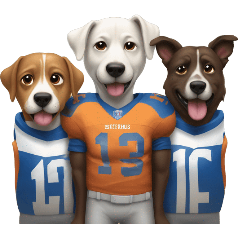 3 guys dressed as dogs that love football emoji