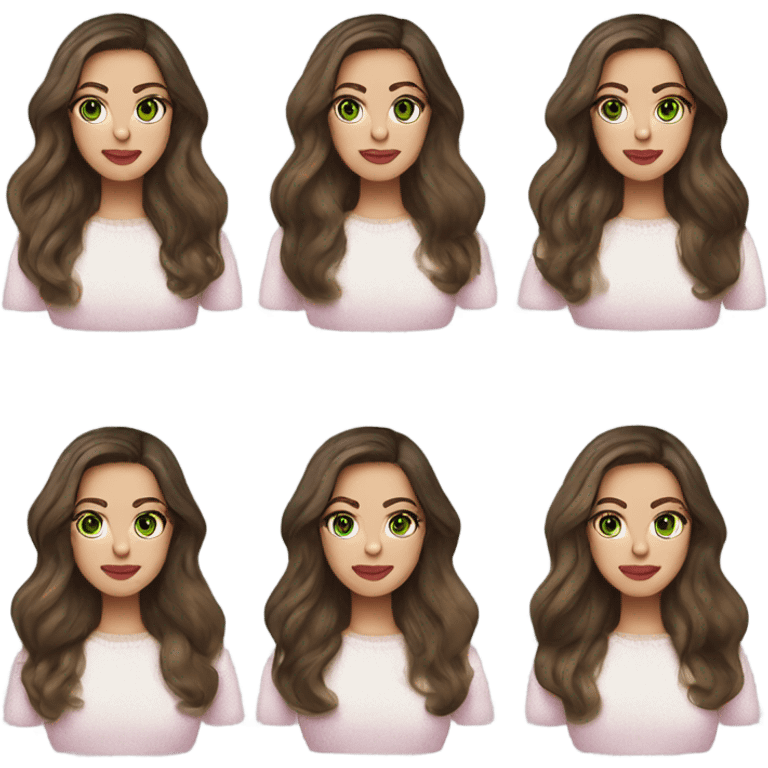 Brunette balayage long hair white woman green eyes white sweater with pink lips  emoji