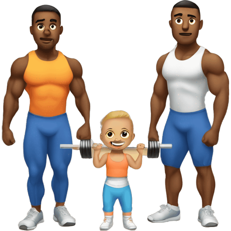 A baby with his parents doing deadlifts at the gym  emoji