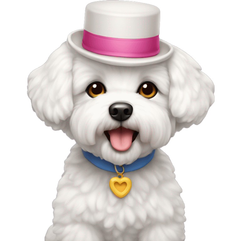 bichon maltés con gorro de cumpleaños emoji