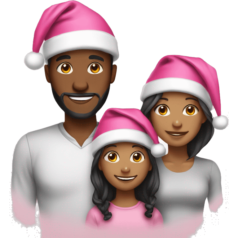 Black Family smiling pink christmas hats emoji