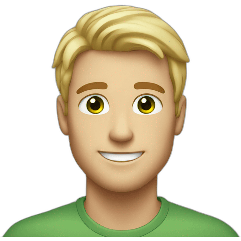 Handsome man smiling with freckles and green eyes. Short blond raid hair. emoji