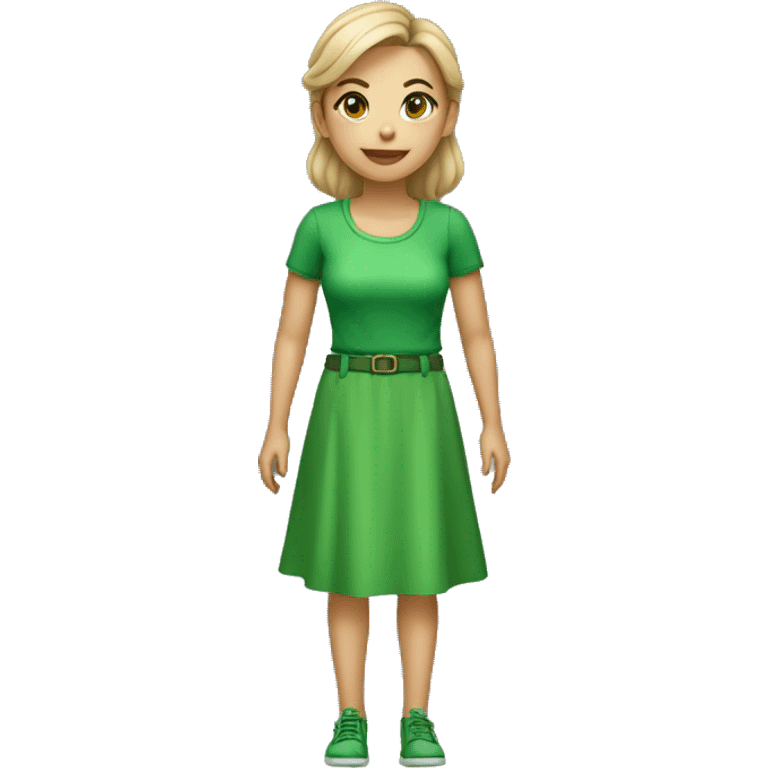 Mulher com blusa verde e maquininha de cartão verde na mão  emoji