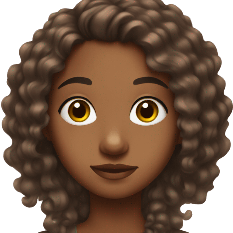 Brown girl with cute eyelashes and hair down emoji