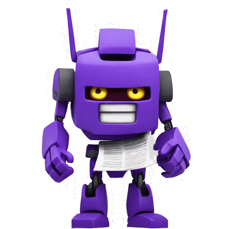 emoji that's a transformer, purple, holding a newspaper emoji