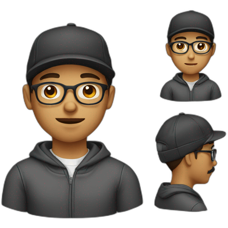 A young man with glasses and cap and hoodie and mustache  emoji