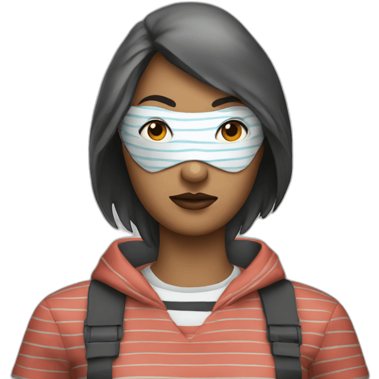 bank robber woman with eye mask and striped tshirt emoji