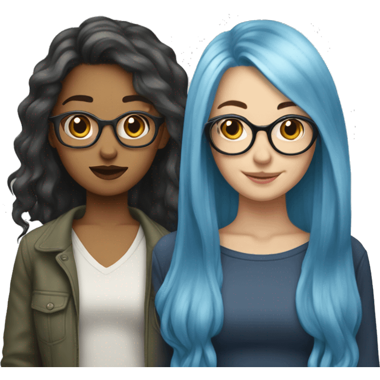 girls best friends, one long blue hair and glasses, other short blond hair emoji