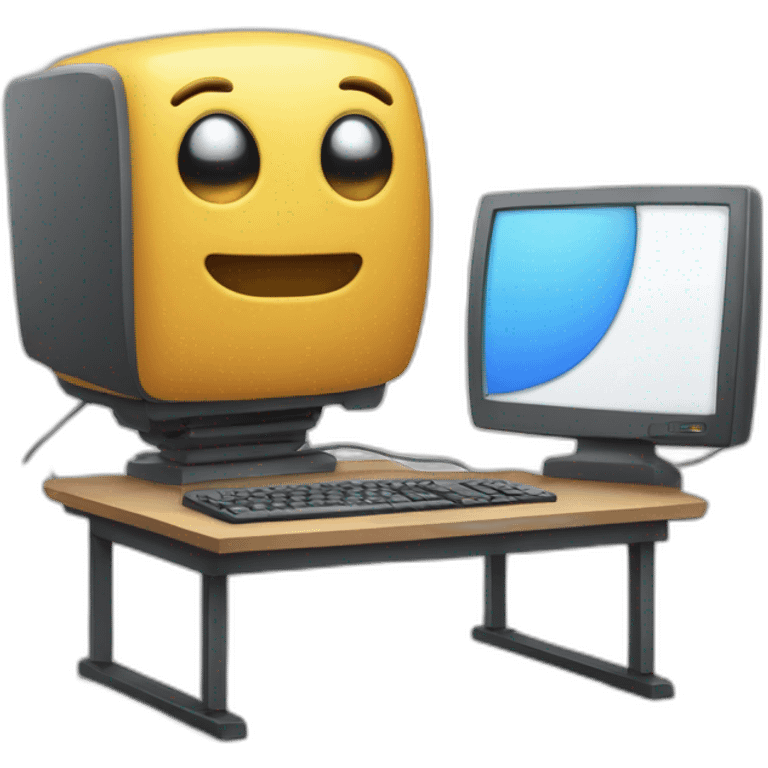 Anthropomorphic computer with a face, arms and legs doing something random emoji