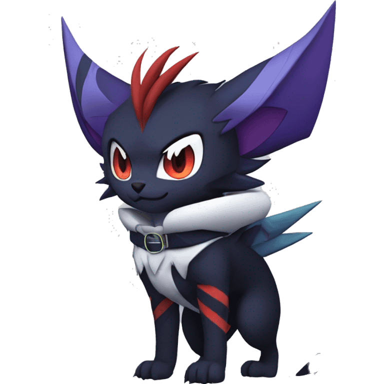 Cool Anthro Dark Absol-Noivern-Quilava-Litten-Pokémon with edgy stripes hoodie spiked collar punk Full Body emoji