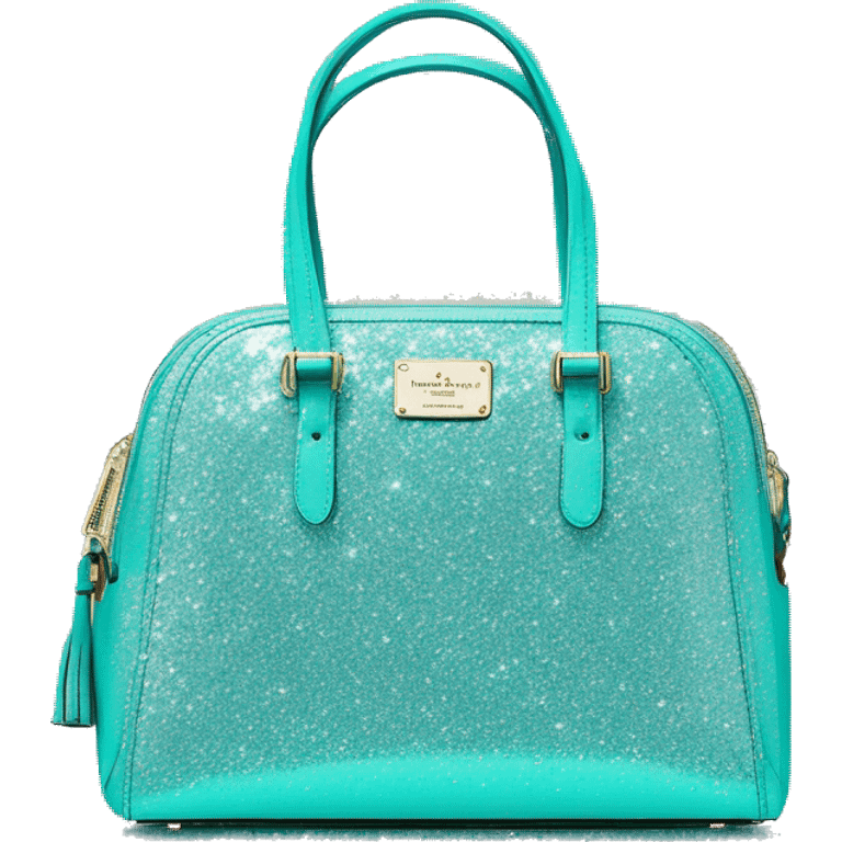 Realistic isolated tiffany blue glitter kate spade satchel purse.  emoji