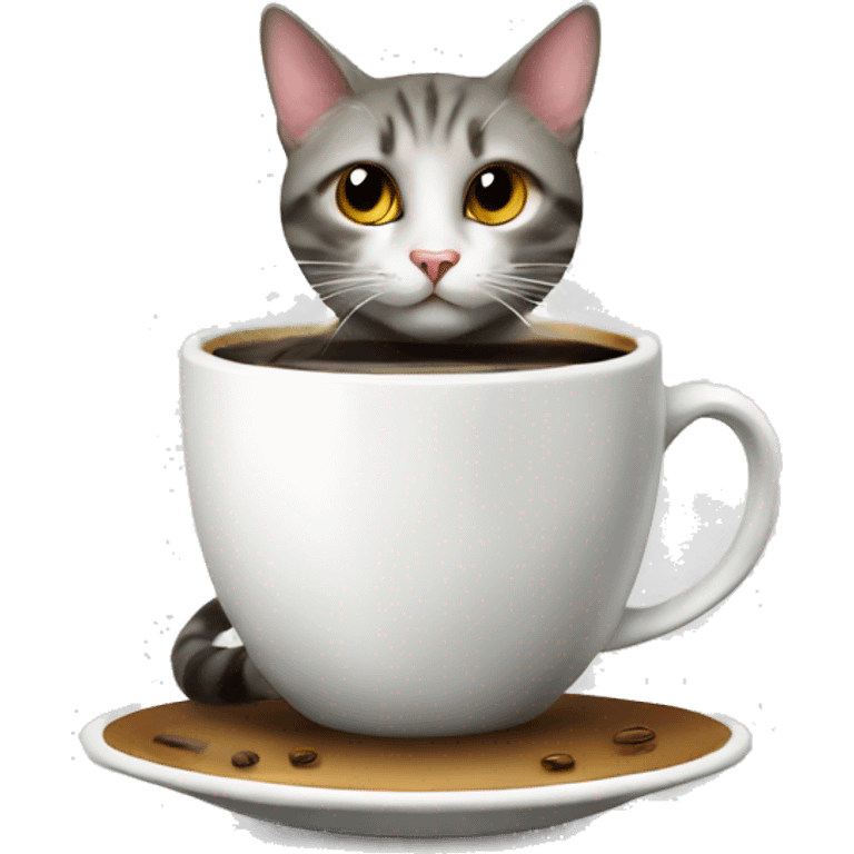 Cat with coffee. Christmas white  emoji