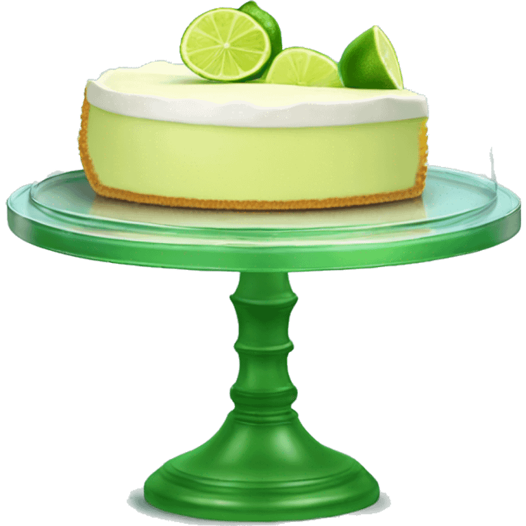 Realistic key lime pie inside of a glass covered cake stand with glass lid. emoji