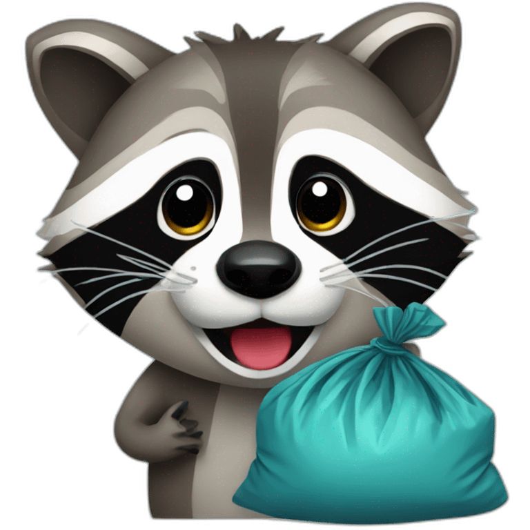 Raccoon with a garbage bag emoji