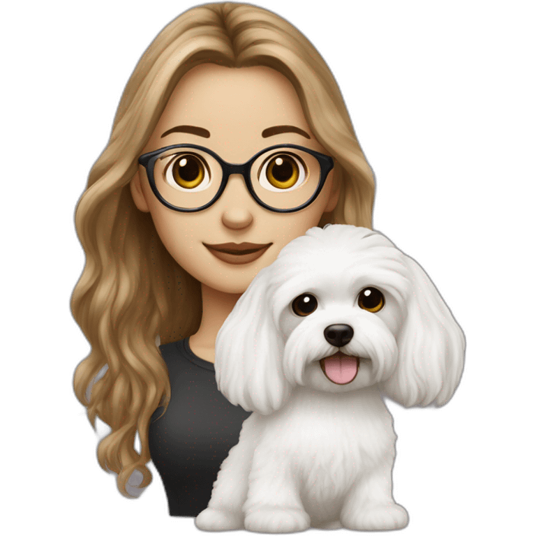 Long hair, eyeglassed turkish girl with white maltipoo emoji