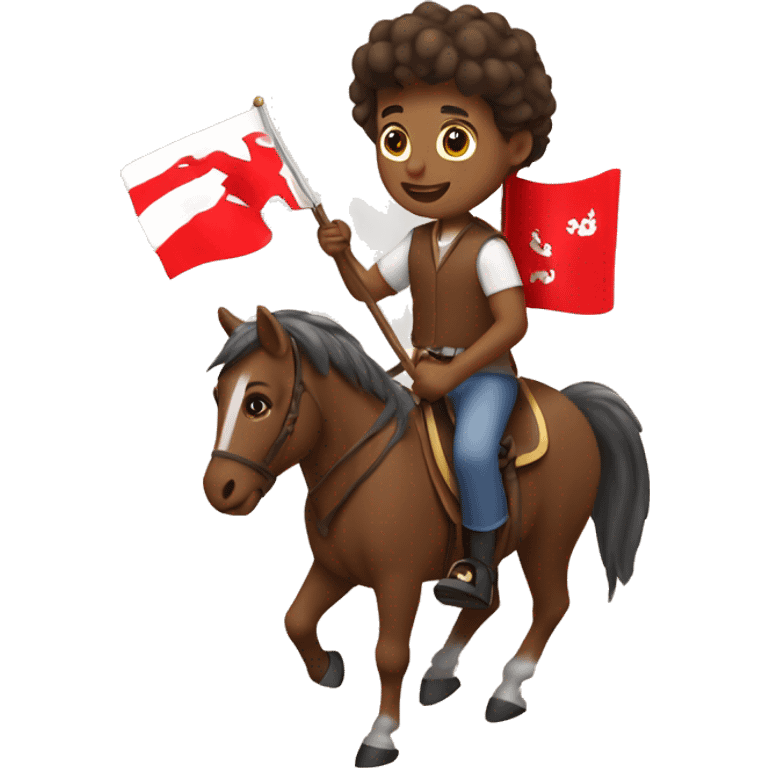 brown boy riding a horse waving a 🇹🇴 flag emoji