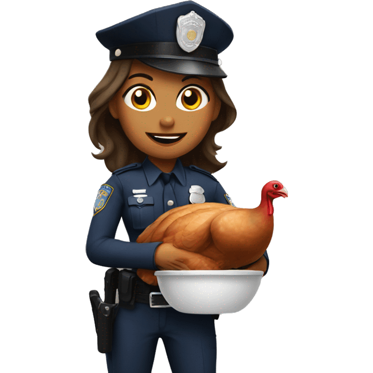 Female police officer holding a turkey  emoji