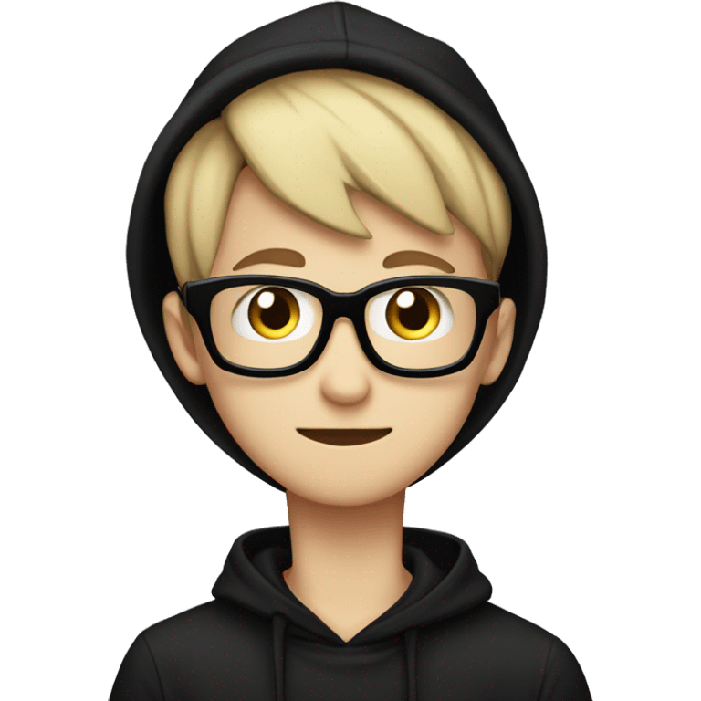 A 17 year old man with a black hoodie beane black hat and par off glasses make it in styleof apple emo emoji