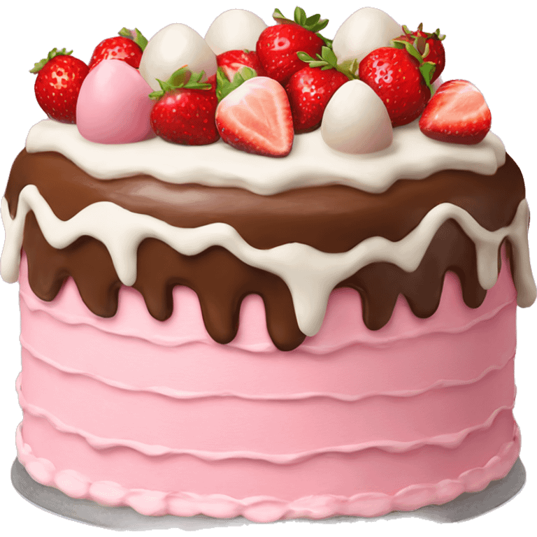 Pink strawberries and cream birthday cake  emoji