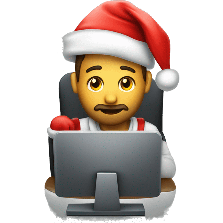 sysadmin sitting at computer wearing a santa hat emoji