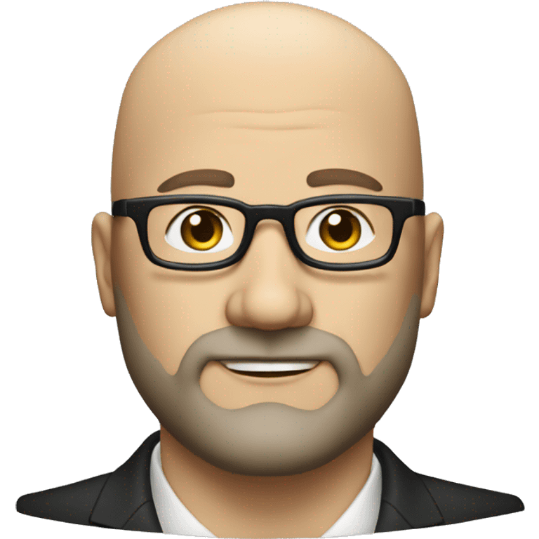 Bust of a 45 year old white bald man with black thick glasses with a short beard and a formal suit. emoji