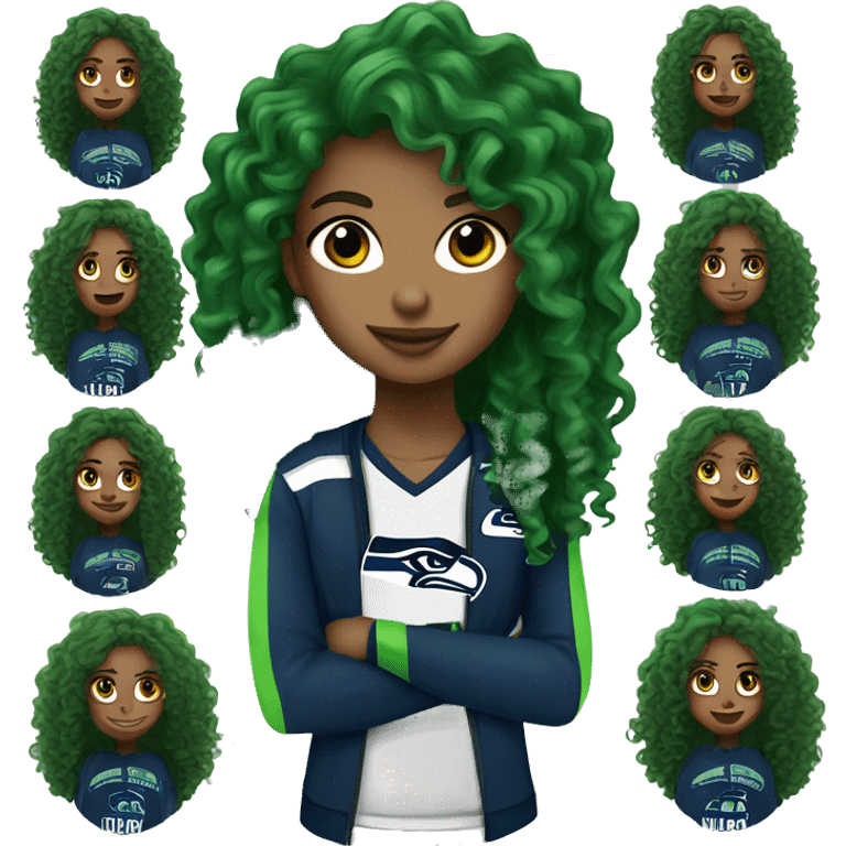 Girl seahawks fan long green curly hair emoji