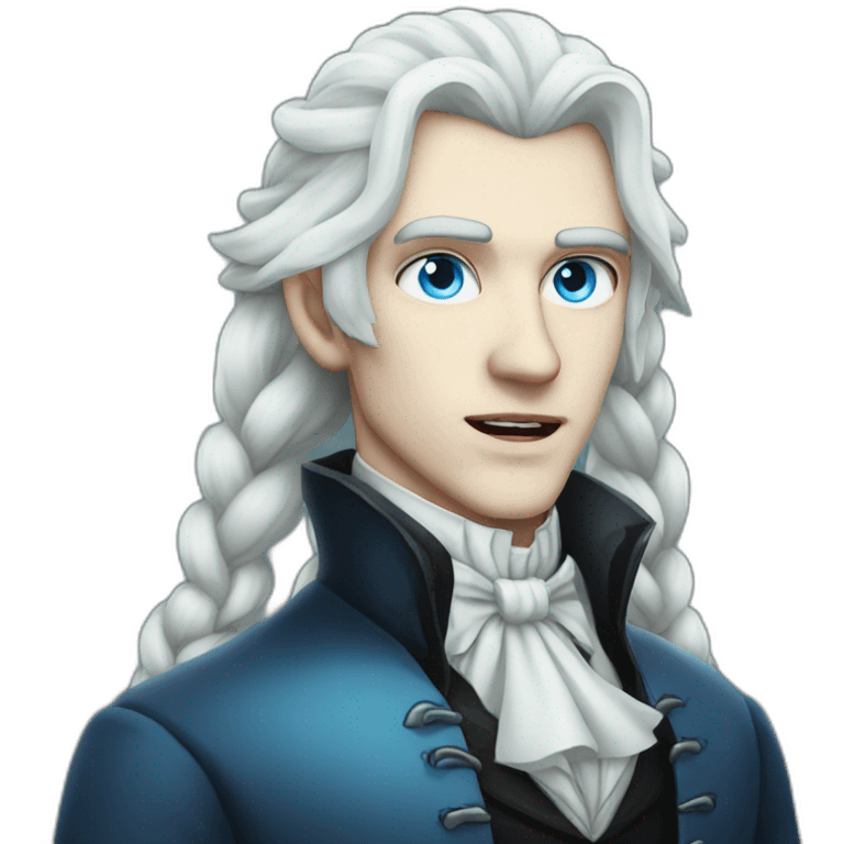 pale male victorian vampire with long white hair in a braid over his shoulder and light blue eyes emoji