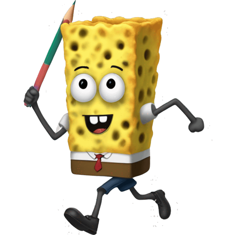 Doodlebob squarepants running with pencil emoji